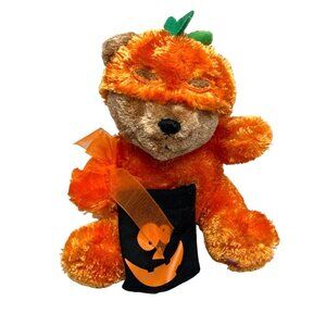 Galerie Plush Orange Pumpkin holding a Treat or Treat Bag Stuffed Animal Toy 7.5